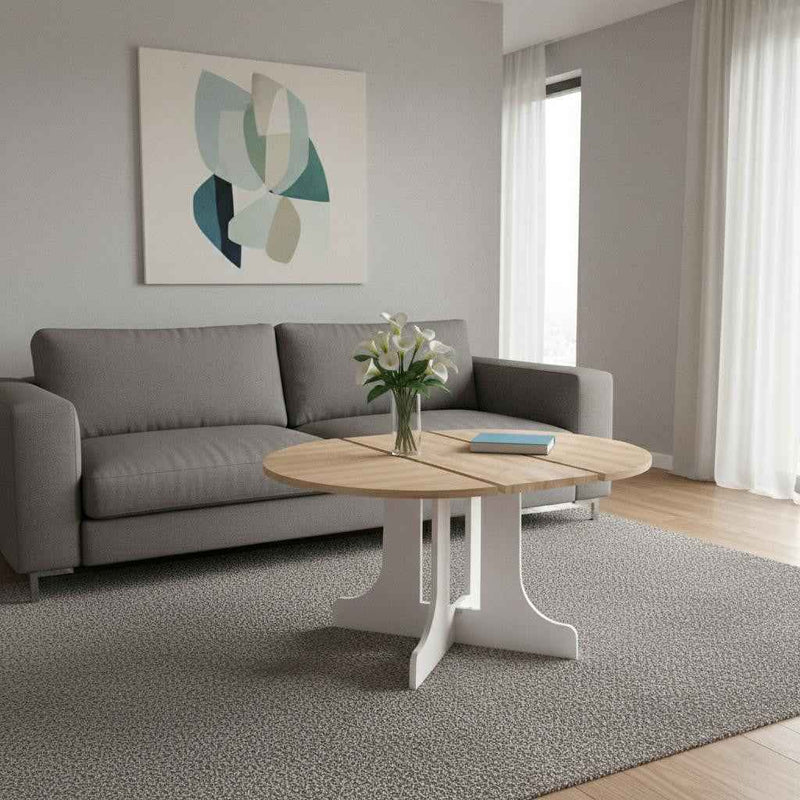 59" Brown and White Wood Oval Cross Legs Coffee Table