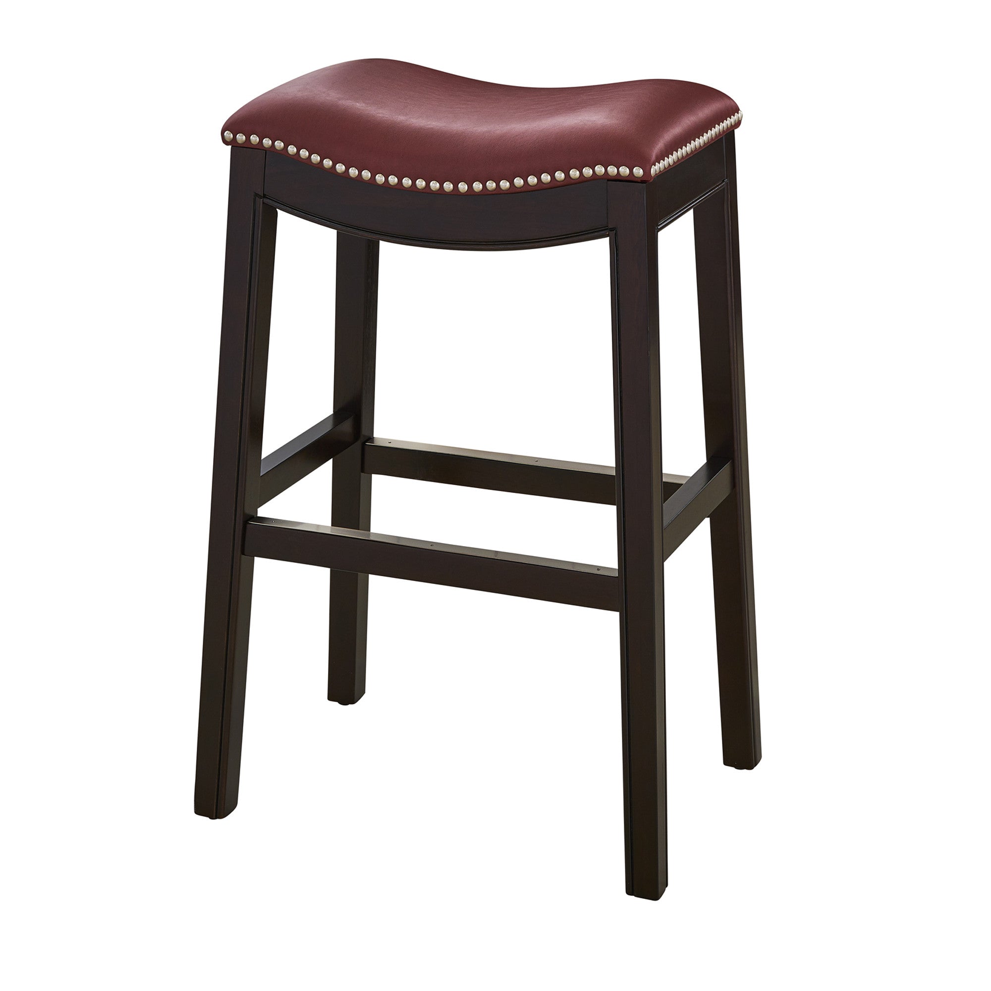 31" Dark Red and Espresso Solid Wood Backless Bar Chair