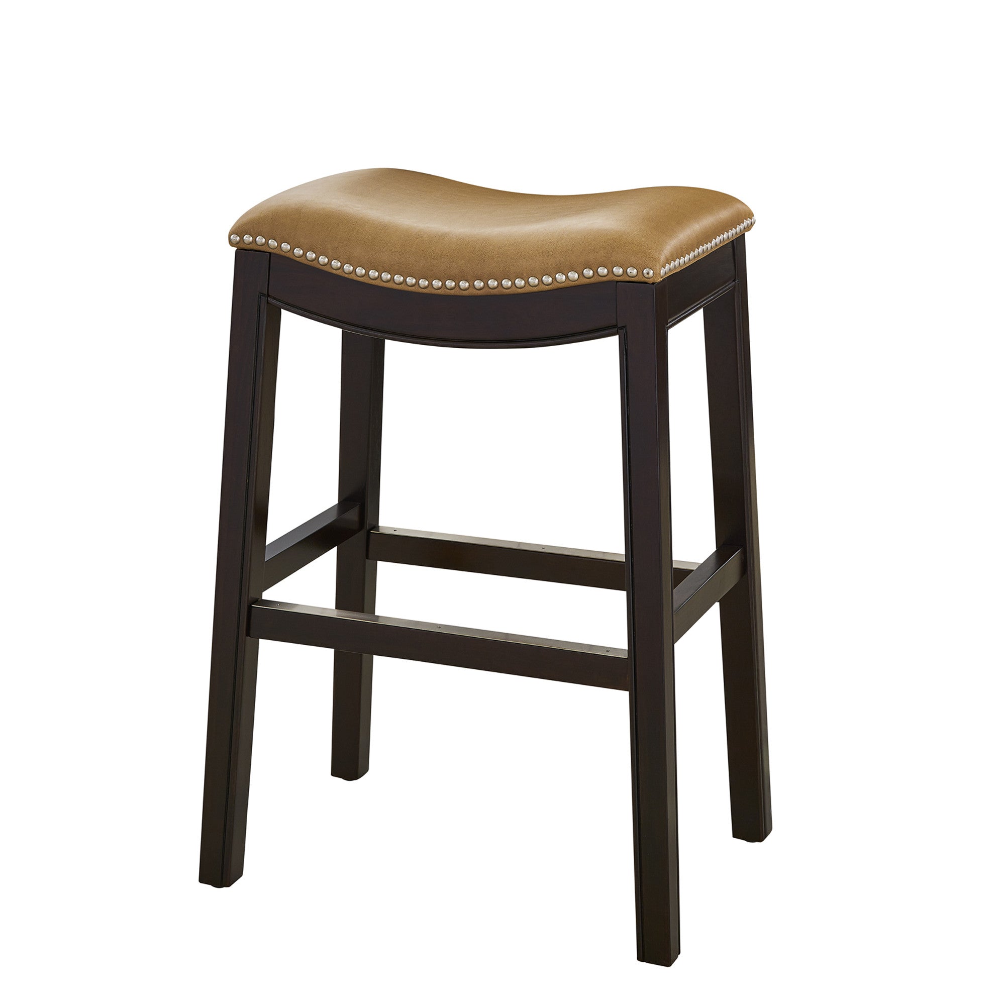 26" Tan And Espresso Solid Wood Backless Bar Height Bar Chair - Living Room