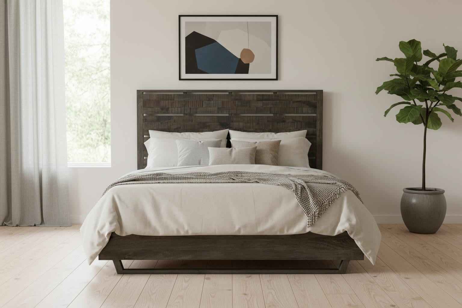 Dark Brown Solid Wood King Bed Frame