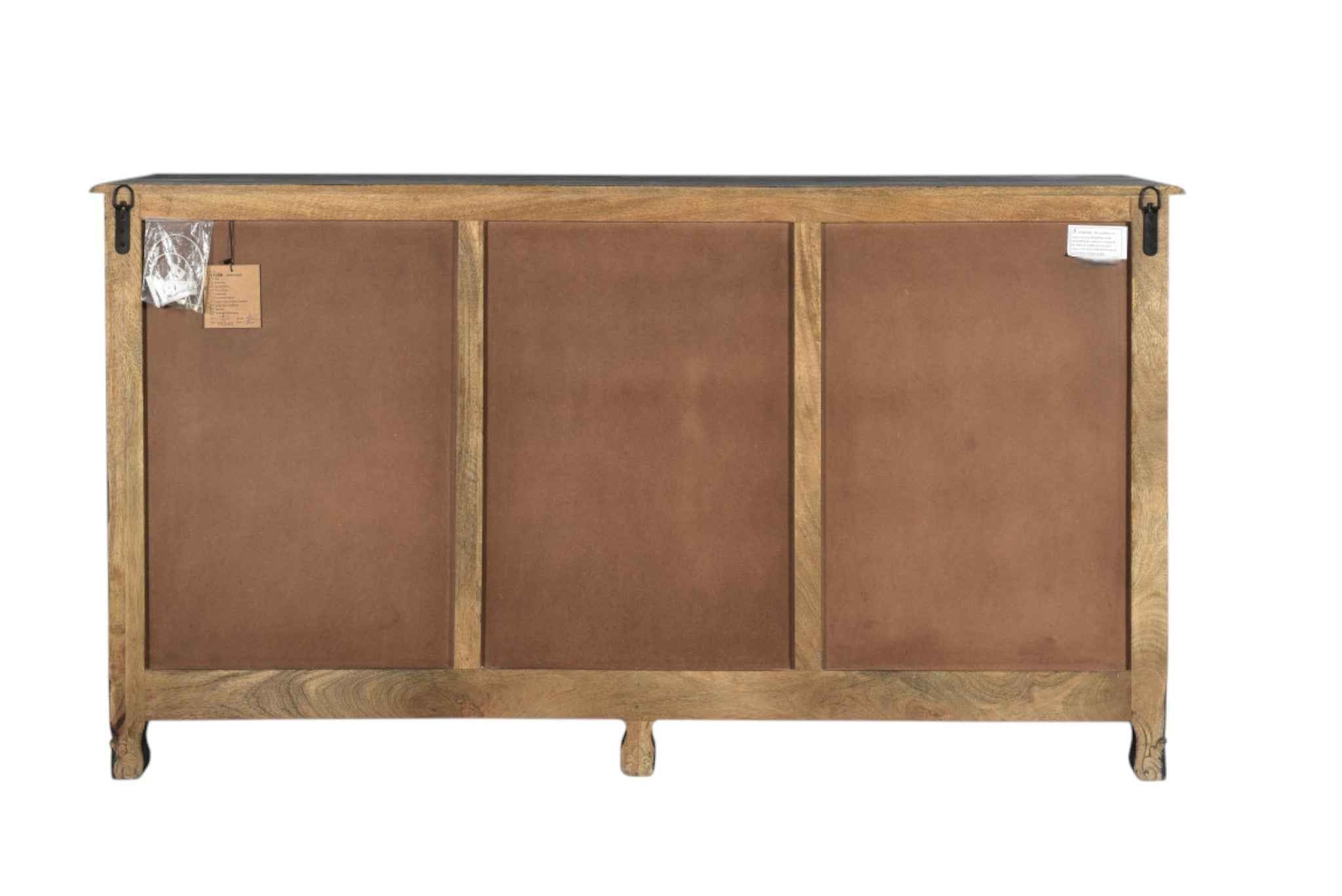 66" Black Distressed Solid Wood Carved Floral Six Drawer Sideboard with Two Doors