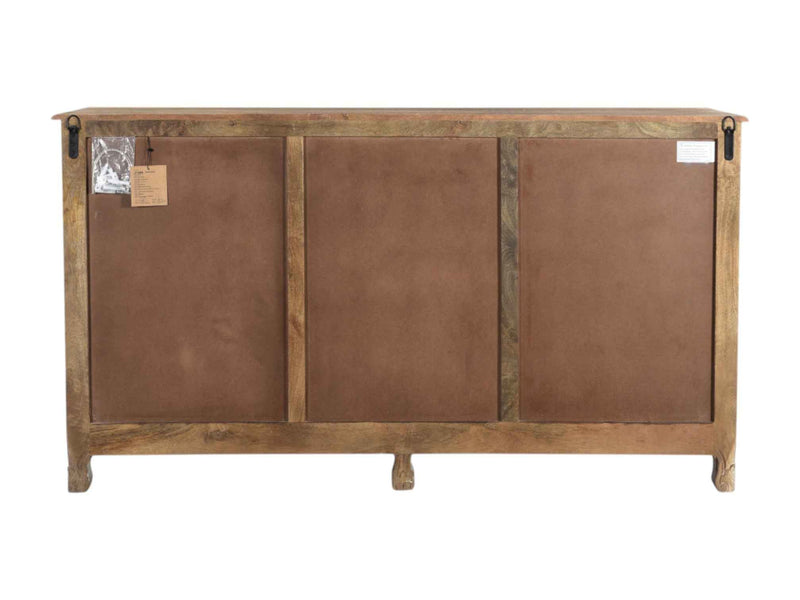 66" Gray Distressed Solid Wood Carved Floral Six Drawer Sideboard with Two Doors