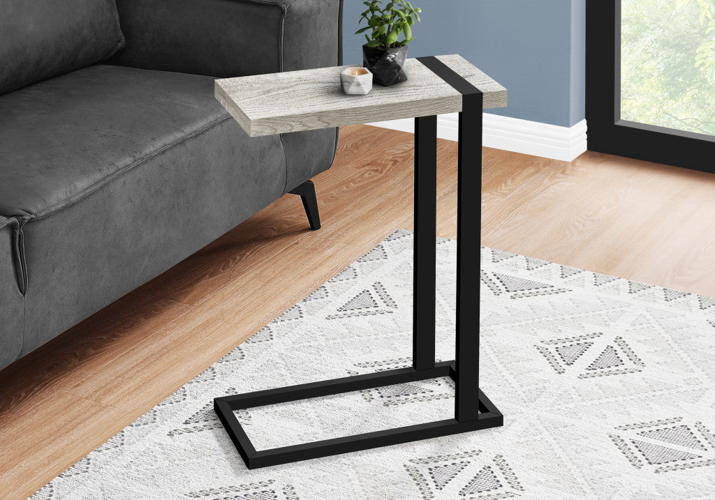 25" Gray and Black Distressed Wood and Iron End Table - Living Room