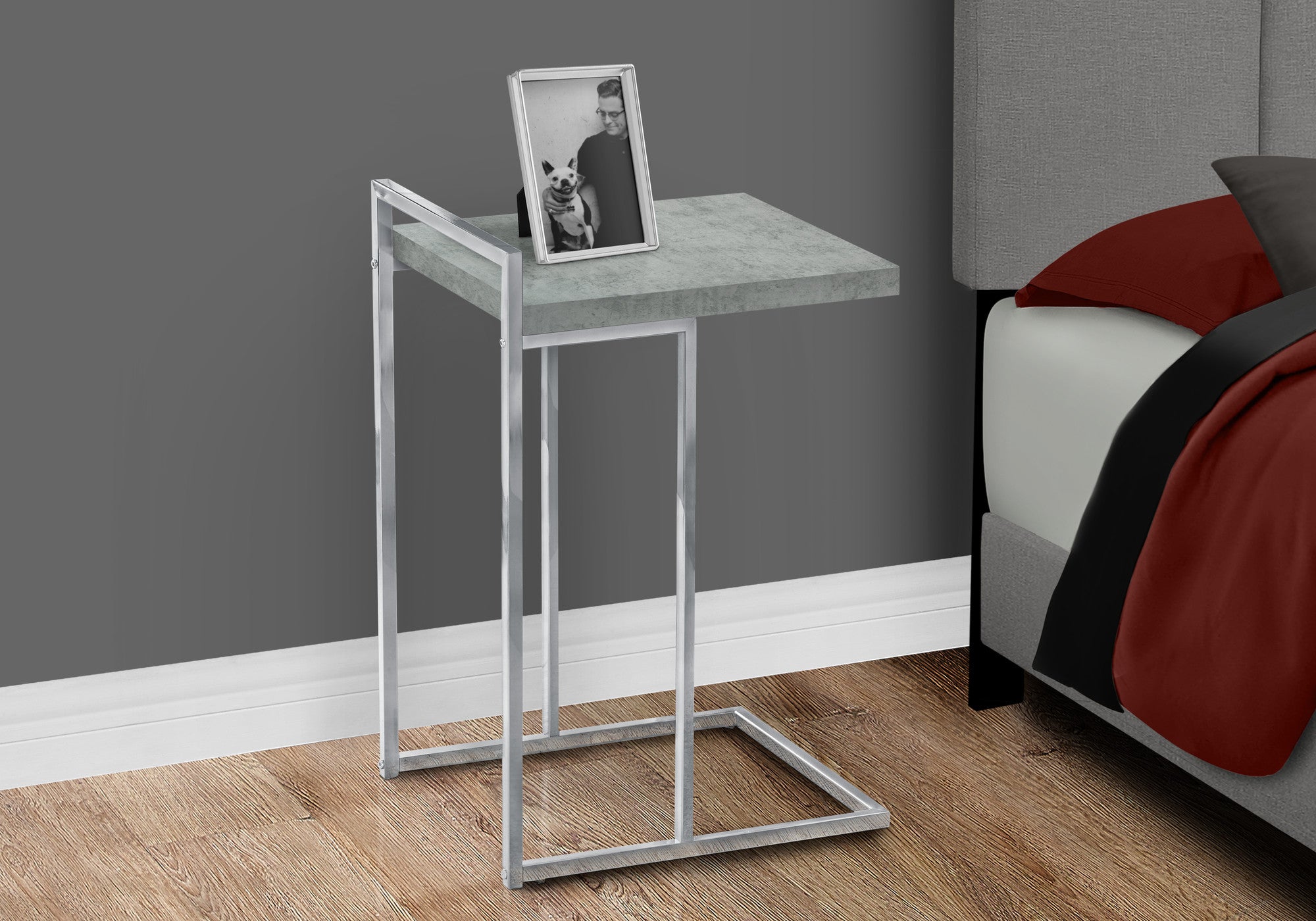 27" Gray and Silver Wood and Iron End Table - Living Room