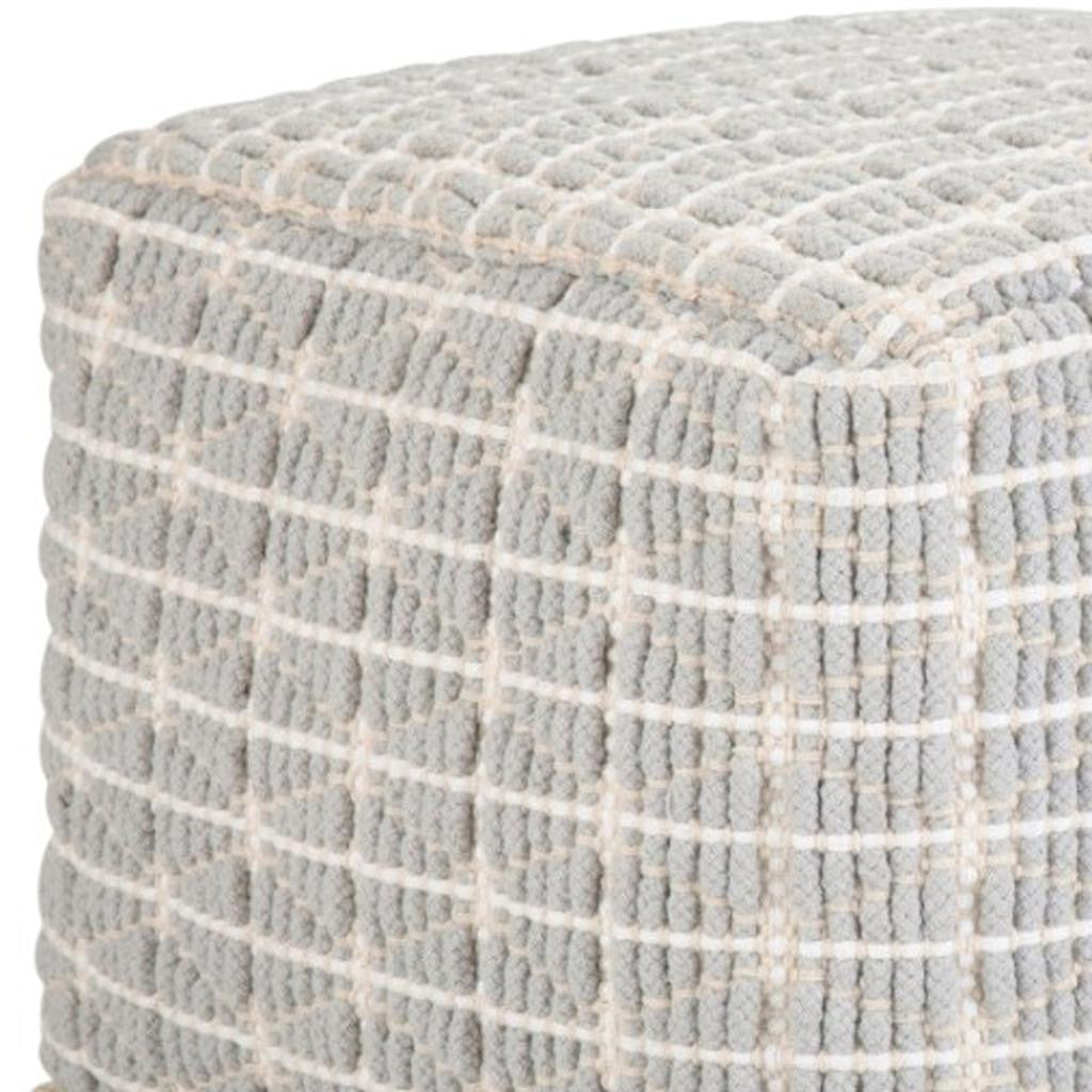 18" Light Blue and White Cotton Geometric Pouf Ottoman - Living Room