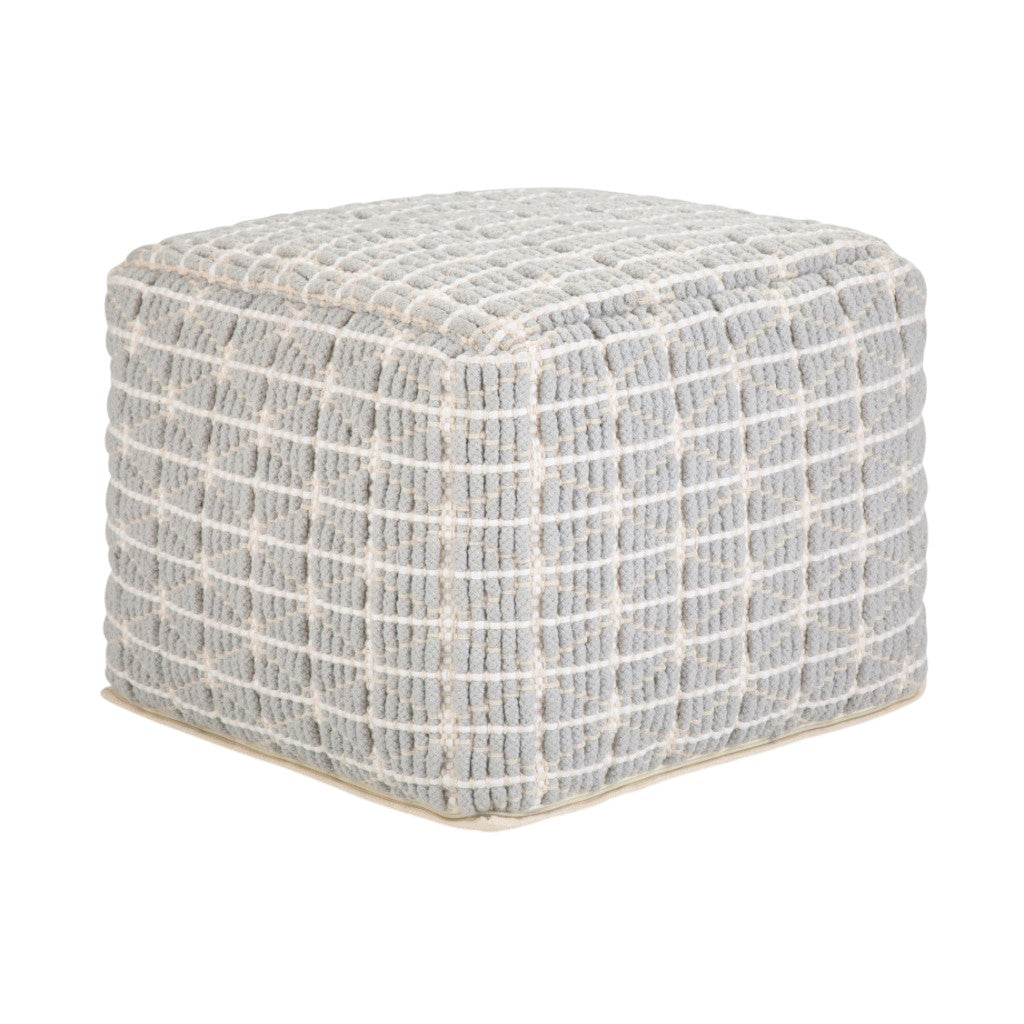 18" Light Blue and White Cotton Geometric Pouf Ottoman - Living Room