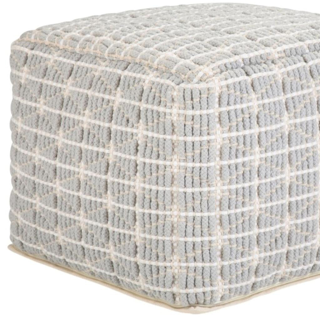 18" Light Blue and White Cotton Geometric Pouf Ottoman - Living Room
