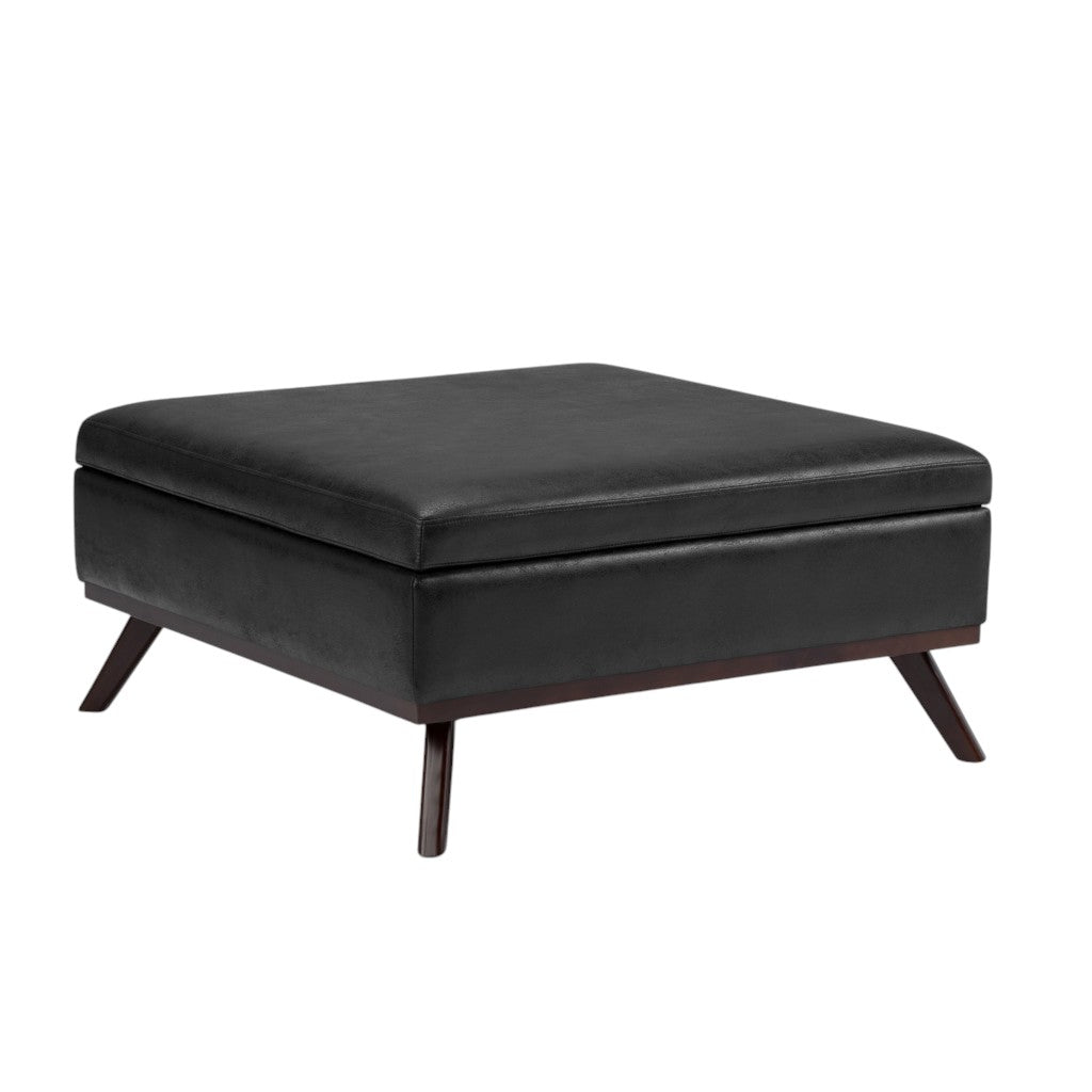 36" Black and Brown Leather Cocktail Ottoman With Storage
