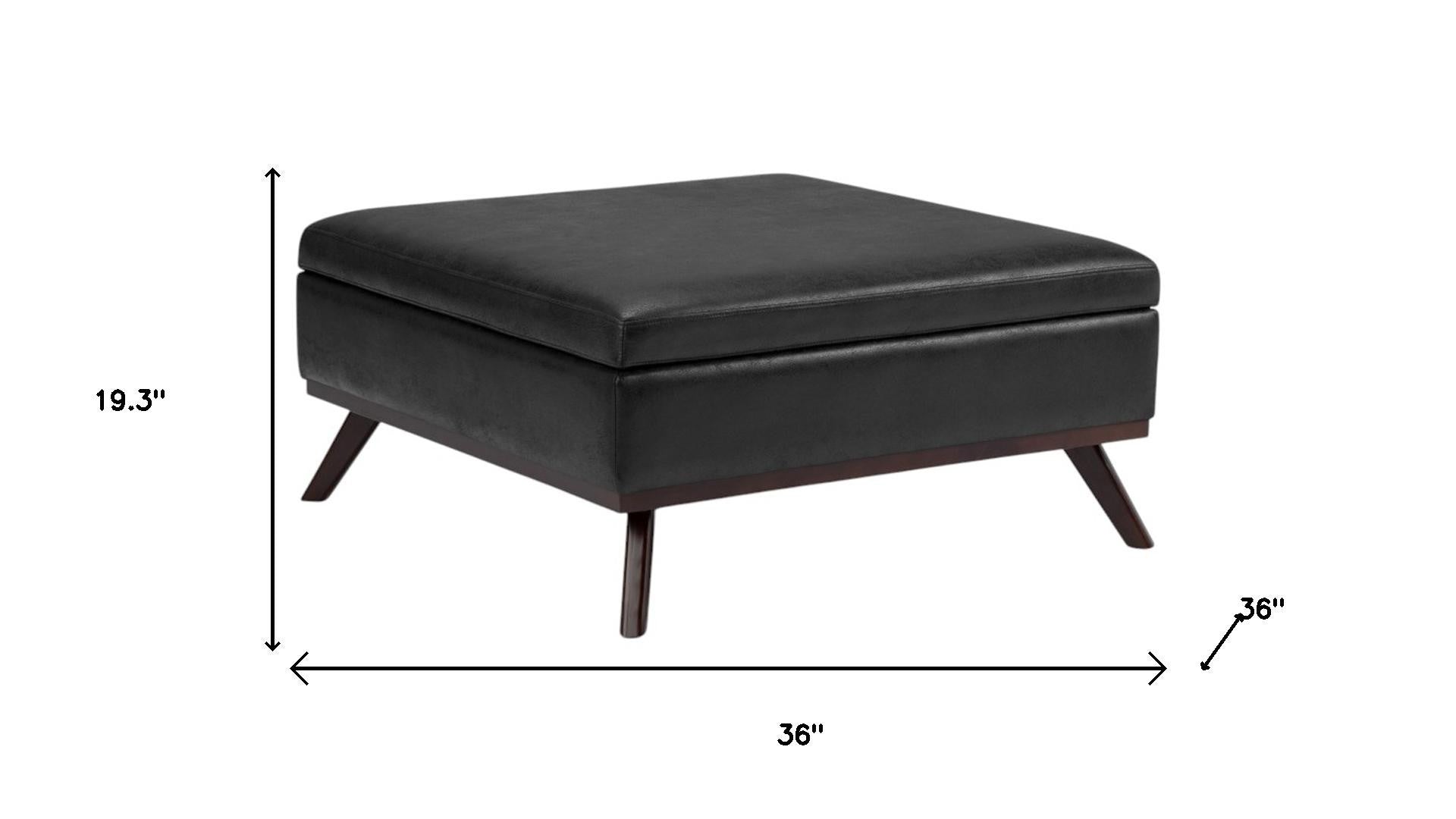 36" Black and Brown Leather Cocktail Ottoman With Storage