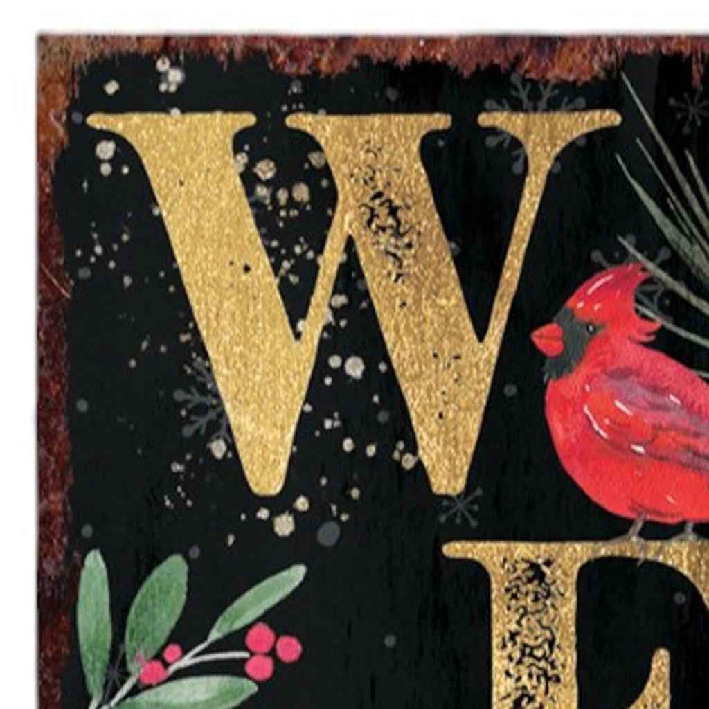 36" Black Gold Red And Green Christmas Poinsettia Solid Wood Porch Sign