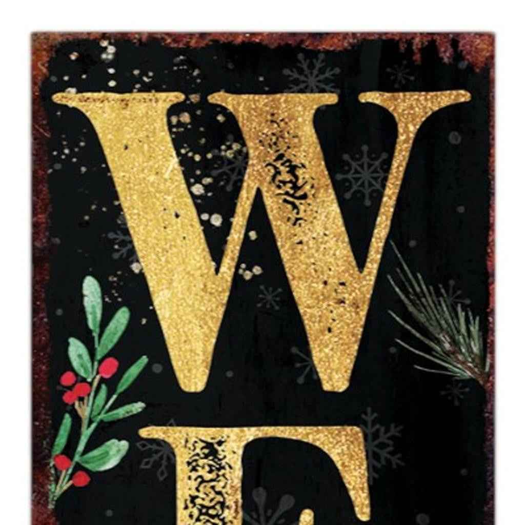 48" Black Gold Red And Green Christmas Poinsettia Solid Wood Porch Sign