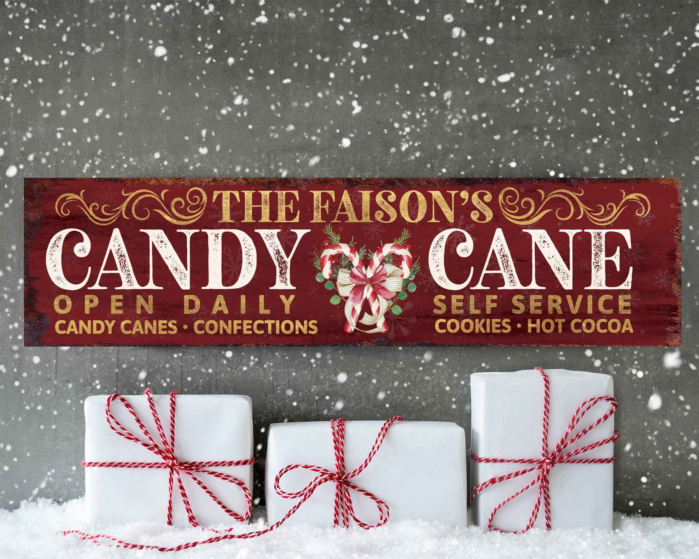 36" Red Christmas Wreath Solid Wood Porch Sign