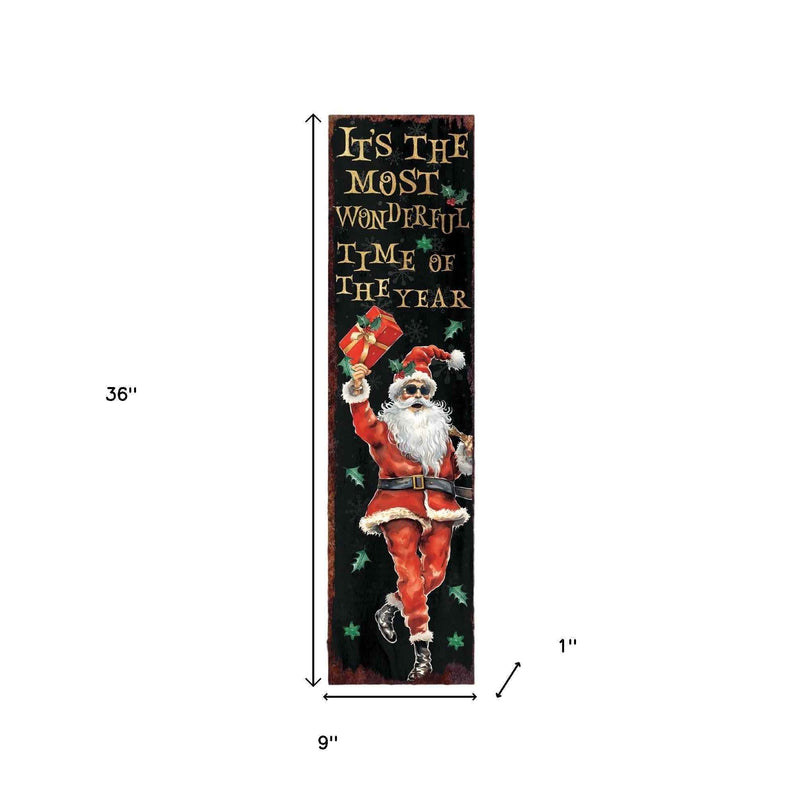 36" Black Gold Red And Green Christmas Santa Solid Wood Porch Sign