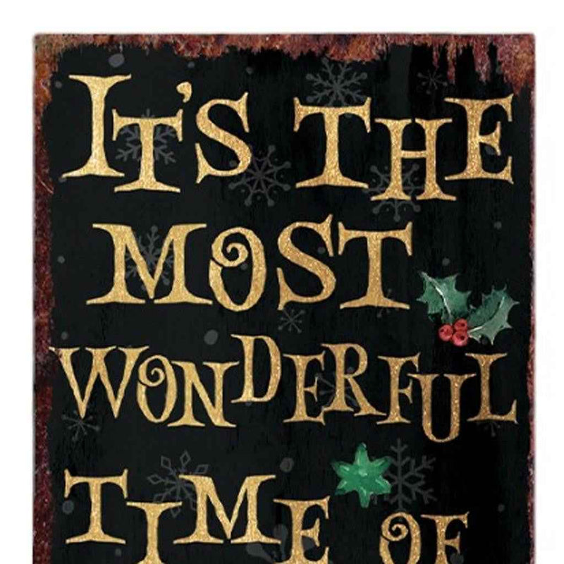 36" Black Gold Red And Green Christmas Santa Solid Wood Porch Sign