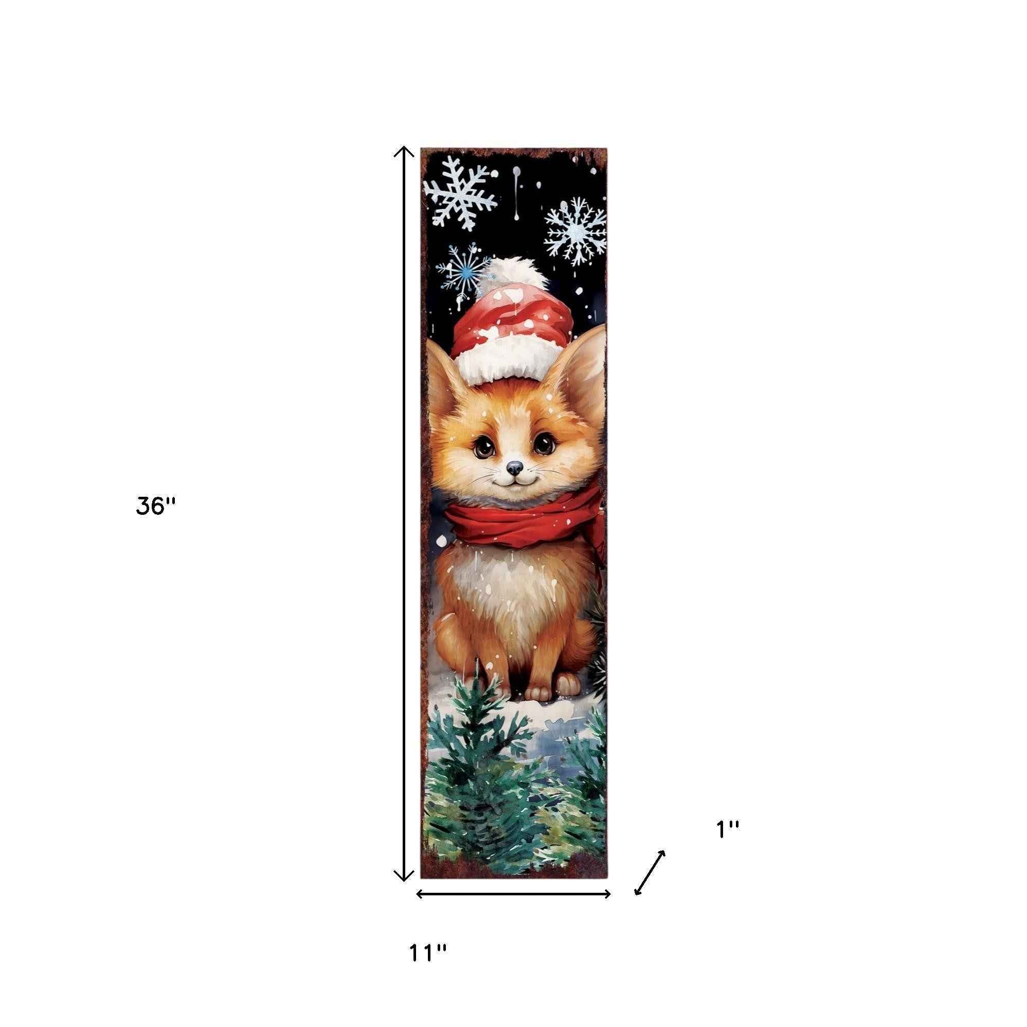 36" Blue White Red And Green Christmas Snowflakes Solid Wood Porch Sign