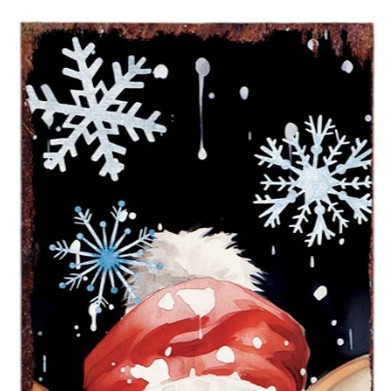 36" Blue White Red And Green Christmas Snowflakes Solid Wood Porch Sign