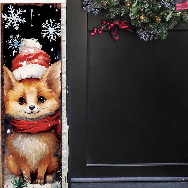 36" Blue White Red And Green Christmas Snowflakes Solid Wood Porch Sign