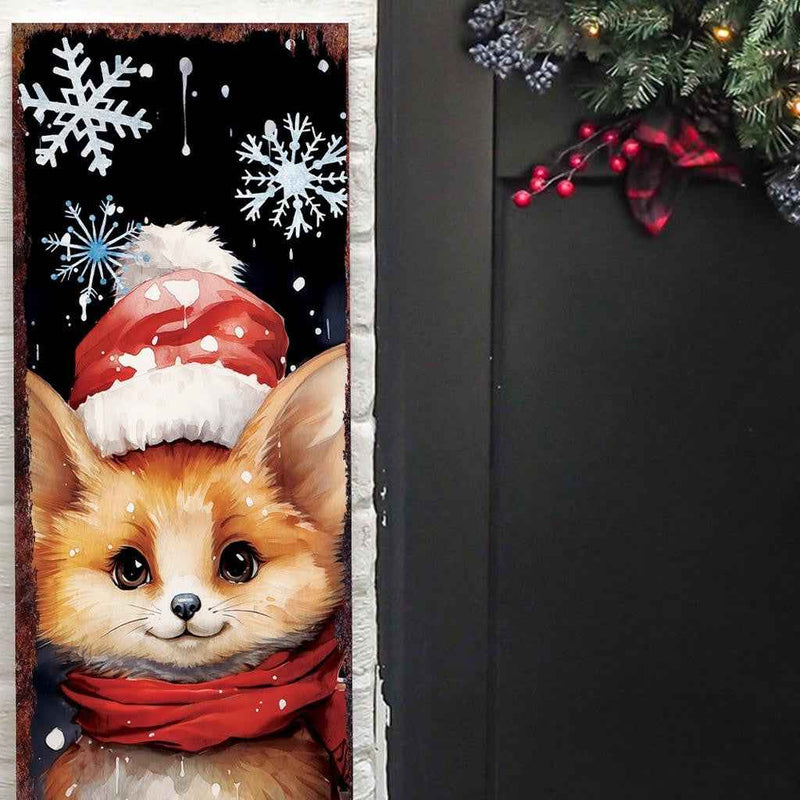 36" Blue White Red And Green Christmas Snowflakes Solid Wood Porch Sign