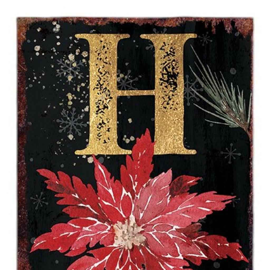48" Black Gold Red And Green Christmas Poinsettia Solid Wood Porch Sign