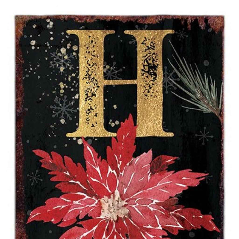 48" Black Gold Red And Green Christmas Poinsettia Solid Wood Porch Sign