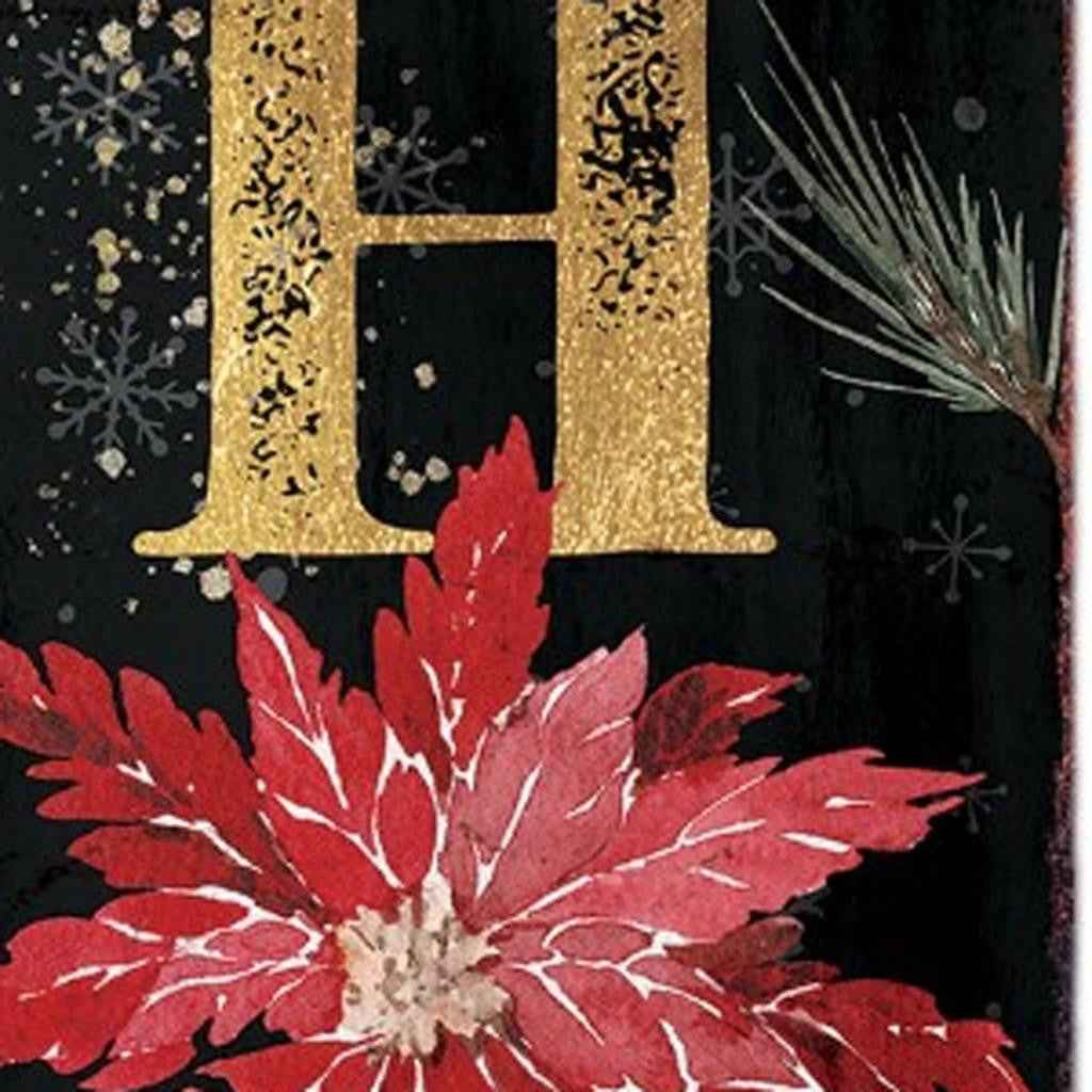 48" Black Gold Red And Green Christmas Poinsettia Solid Wood Porch Sign