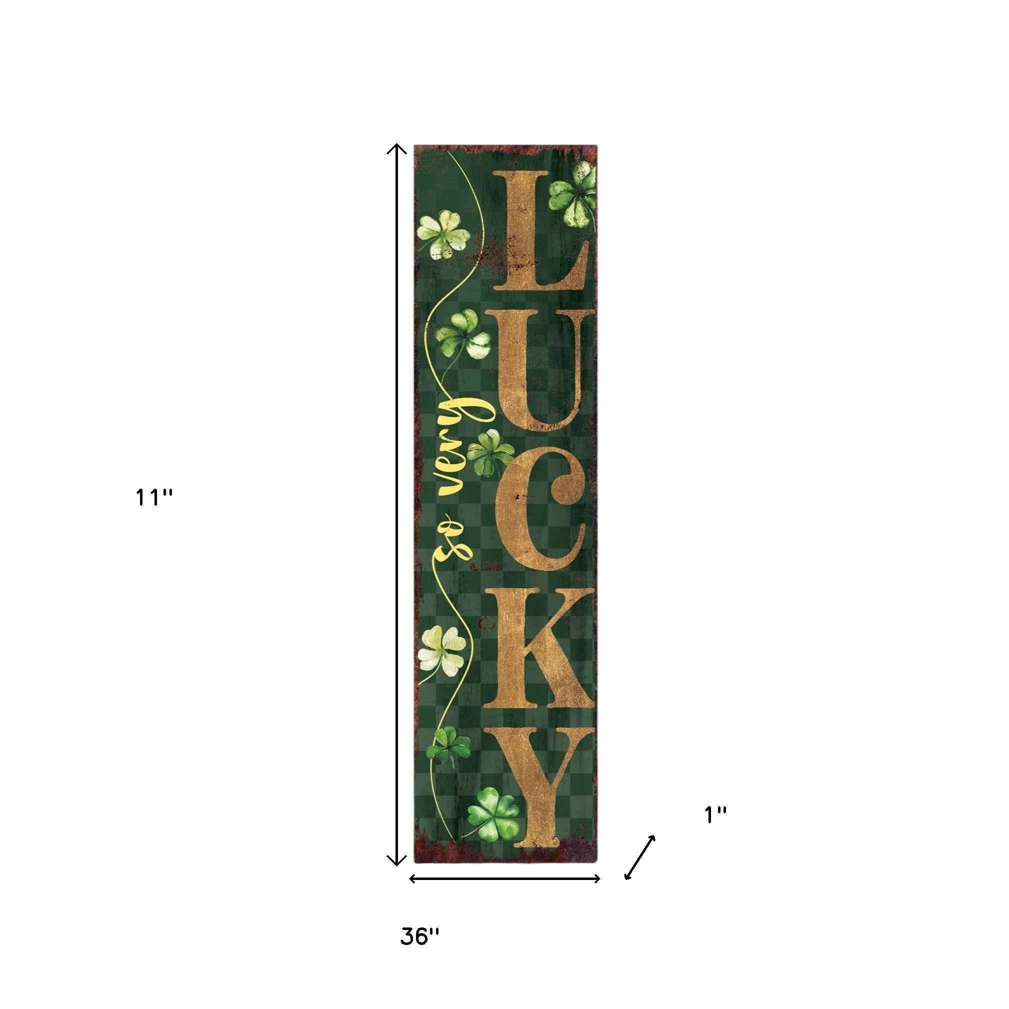 36" Green And Gold Solid Wood Solid Wood So Very Lucky Porch Sign