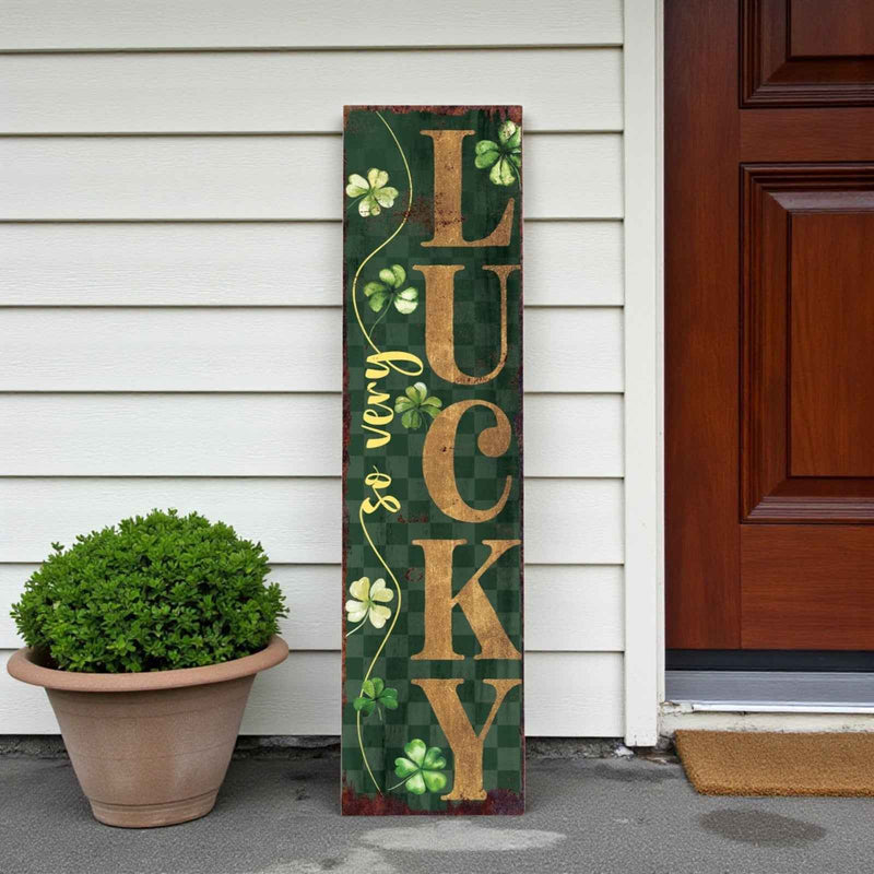 36" Green And Gold Solid Wood Solid Wood So Very Lucky Porch Sign
