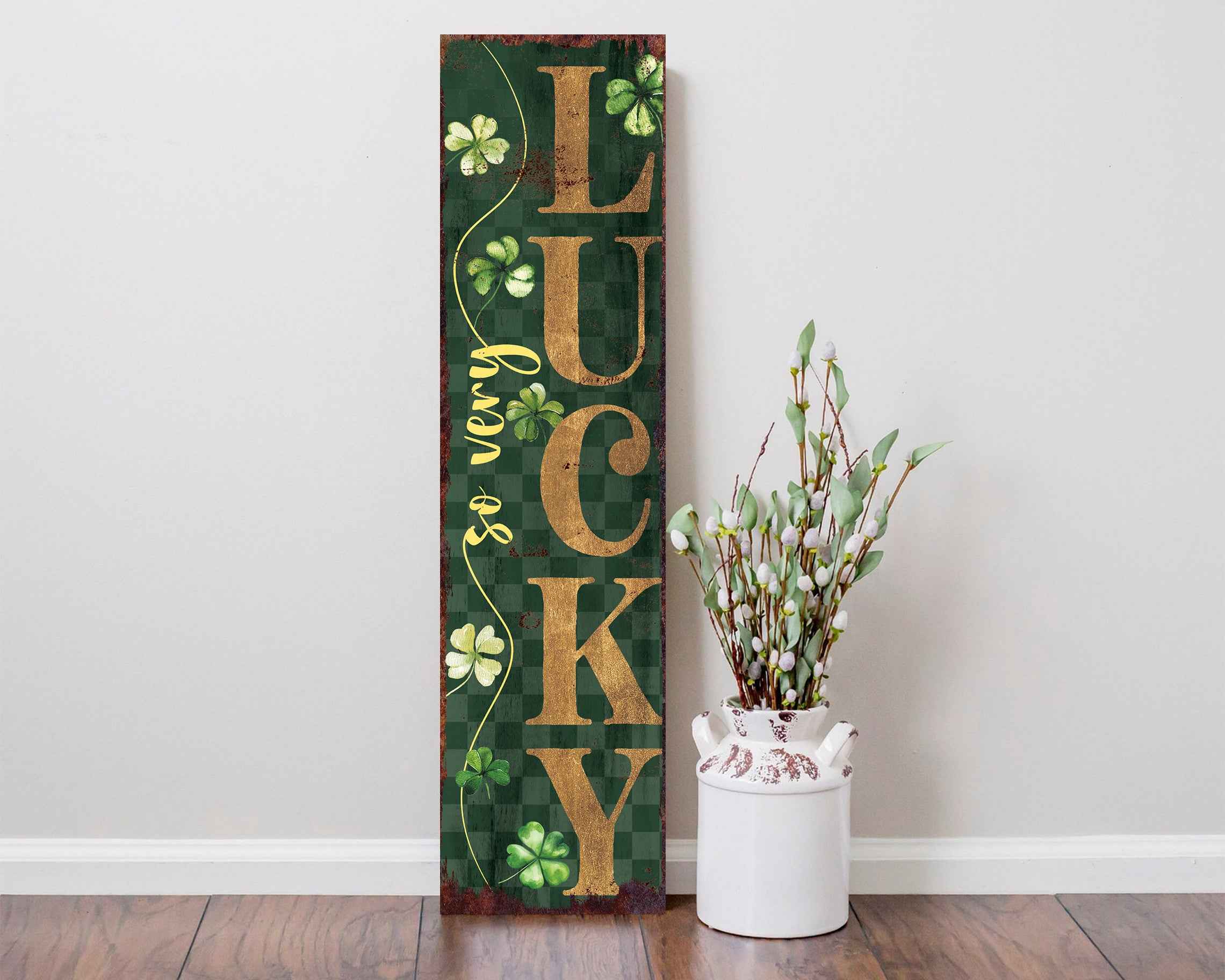 36" Green And Gold Solid Wood Solid Wood So Very Lucky Porch Sign