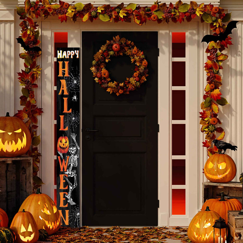 72" Black And Orange Halloween Ghost Solid Wood Porch Sign