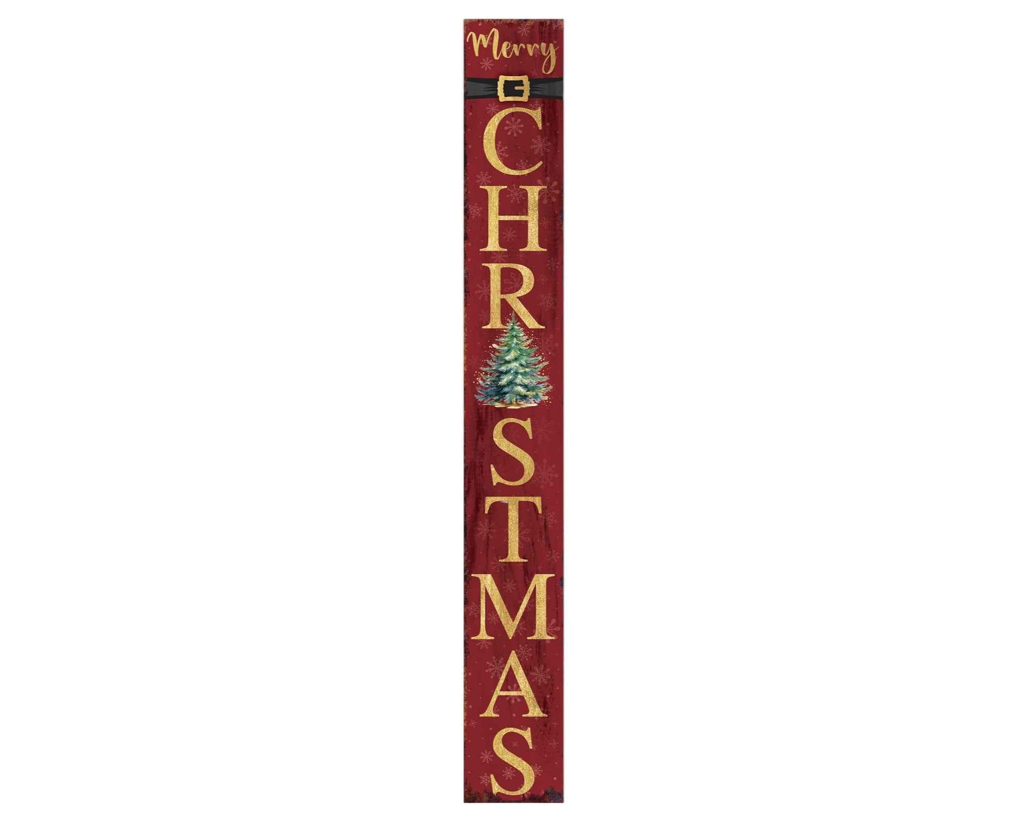72" Red Gold And Green Christmas Tree Solid Wood Porch Sign
