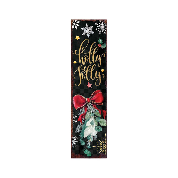 48" Black Gold Red And Green Christmas Snowflakes Solid Wood Porch Sign