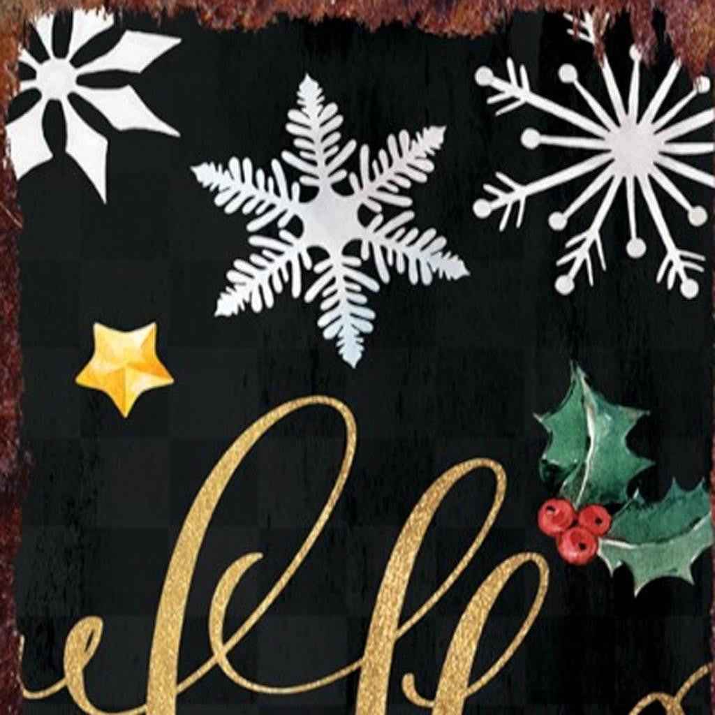 48" Black Gold Red And Green Christmas Snowflakes Solid Wood Porch Sign