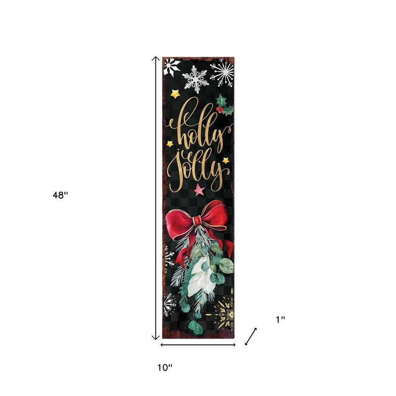 48" Black Gold Red And Green Christmas Snowflakes Solid Wood Porch Sign