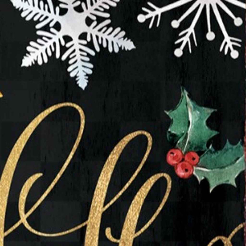 48" Black Gold Red And Green Christmas Snowflakes Solid Wood Porch Sign