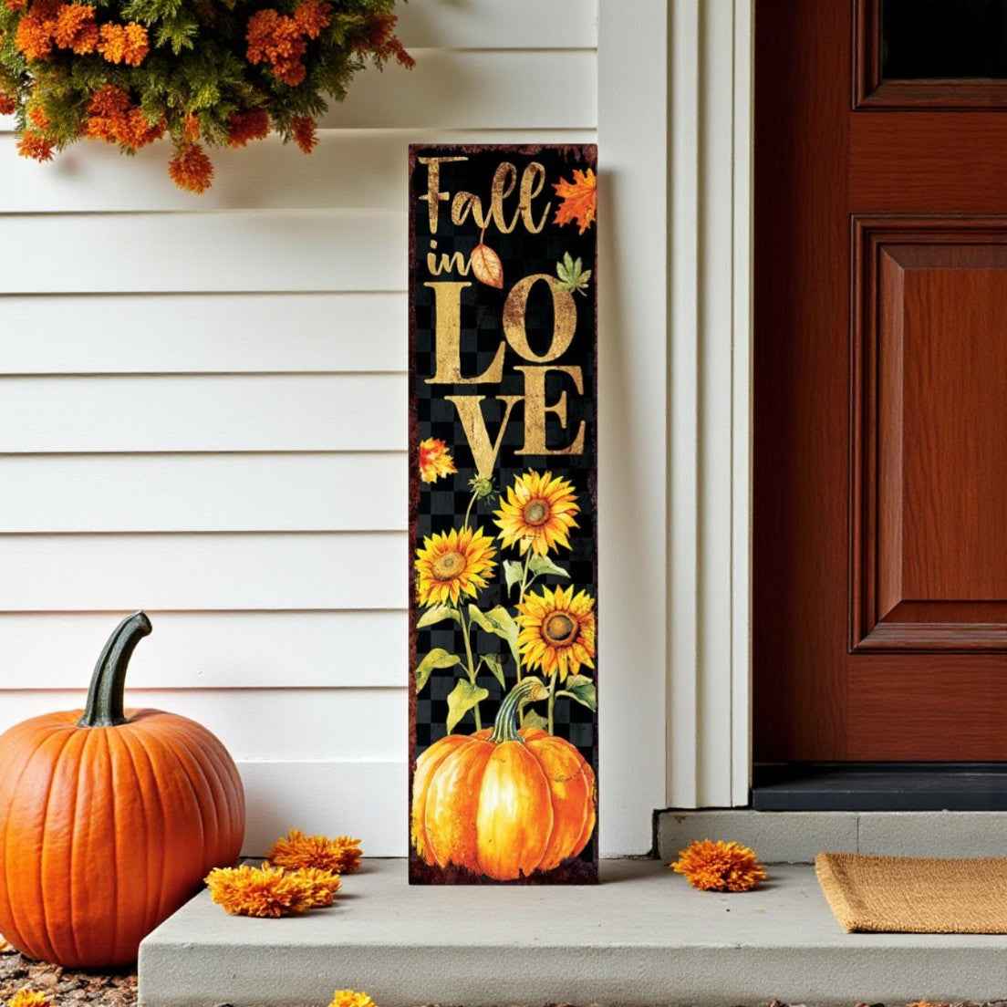 36" Black Gold And Orange Solid Wood Porch Sign