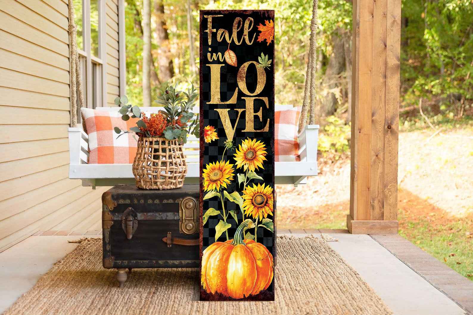 36" Black Gold And Orange Solid Wood Porch Sign