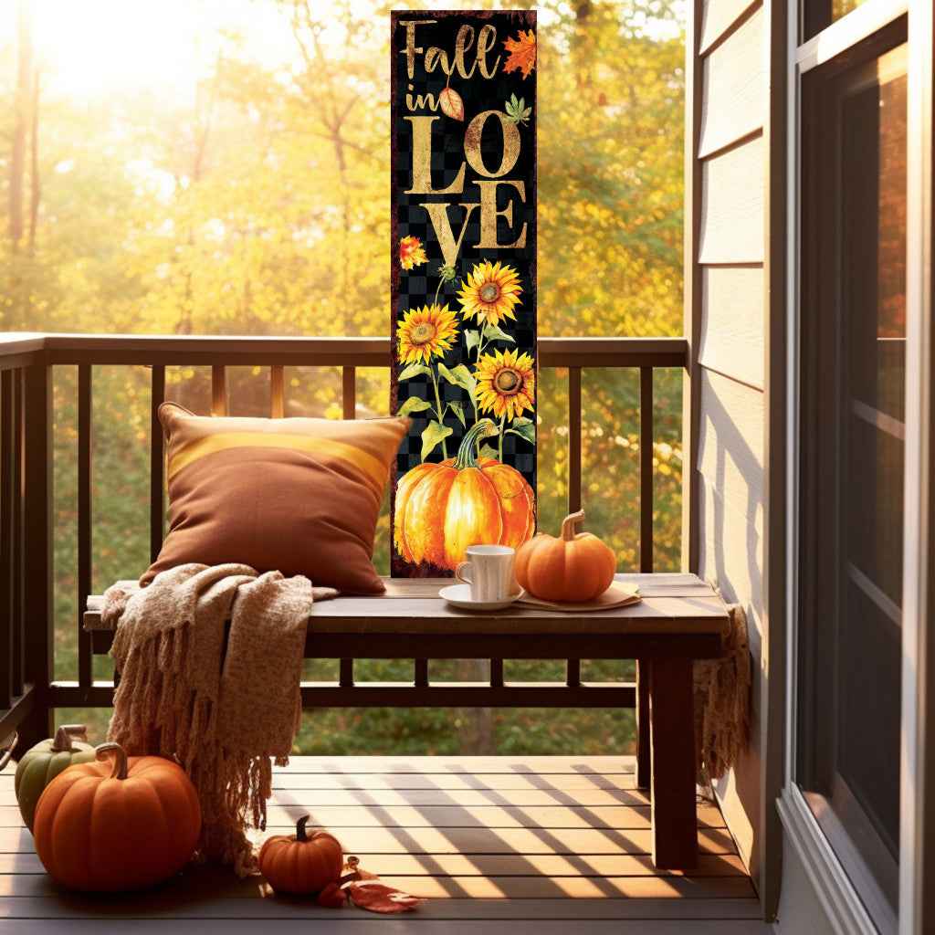 36" Black Gold And Orange Solid Wood Porch Sign