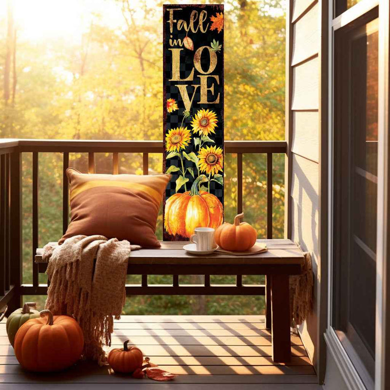 36" Black Gold And Orange Solid Wood Porch Sign