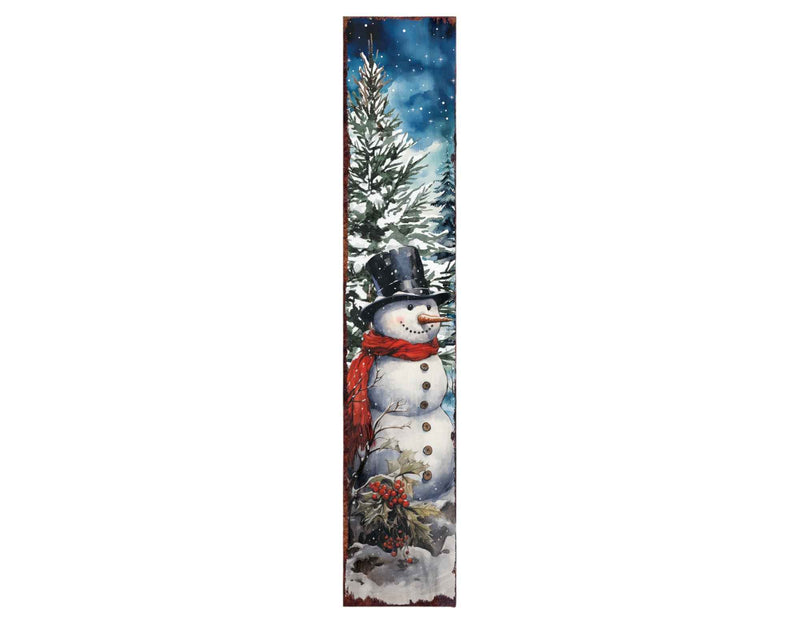 48" Blue White And Red Christmas Snowman Solid Wood Porch Sign