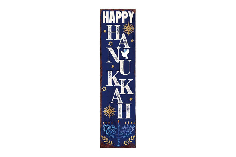36" Blue White And Gold Hanukkah Tree Solid Wood Porch Sign