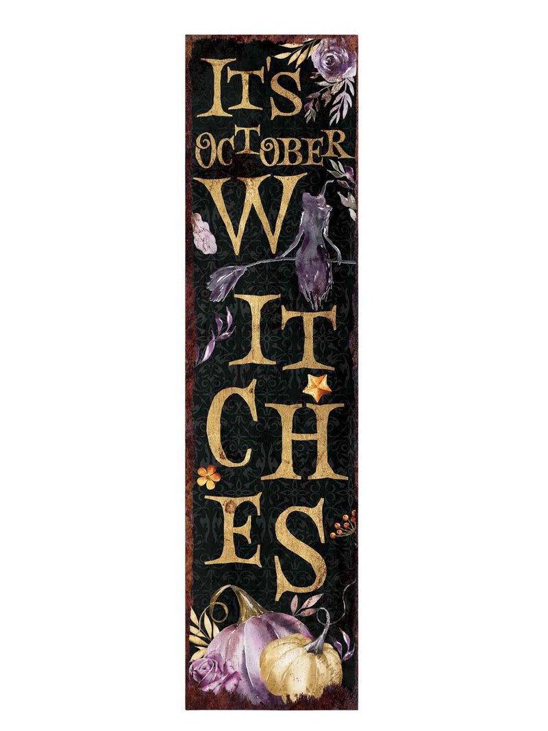 36" Black Gold And Purple Halloween Pumpkin Solid Wood Porch Sign