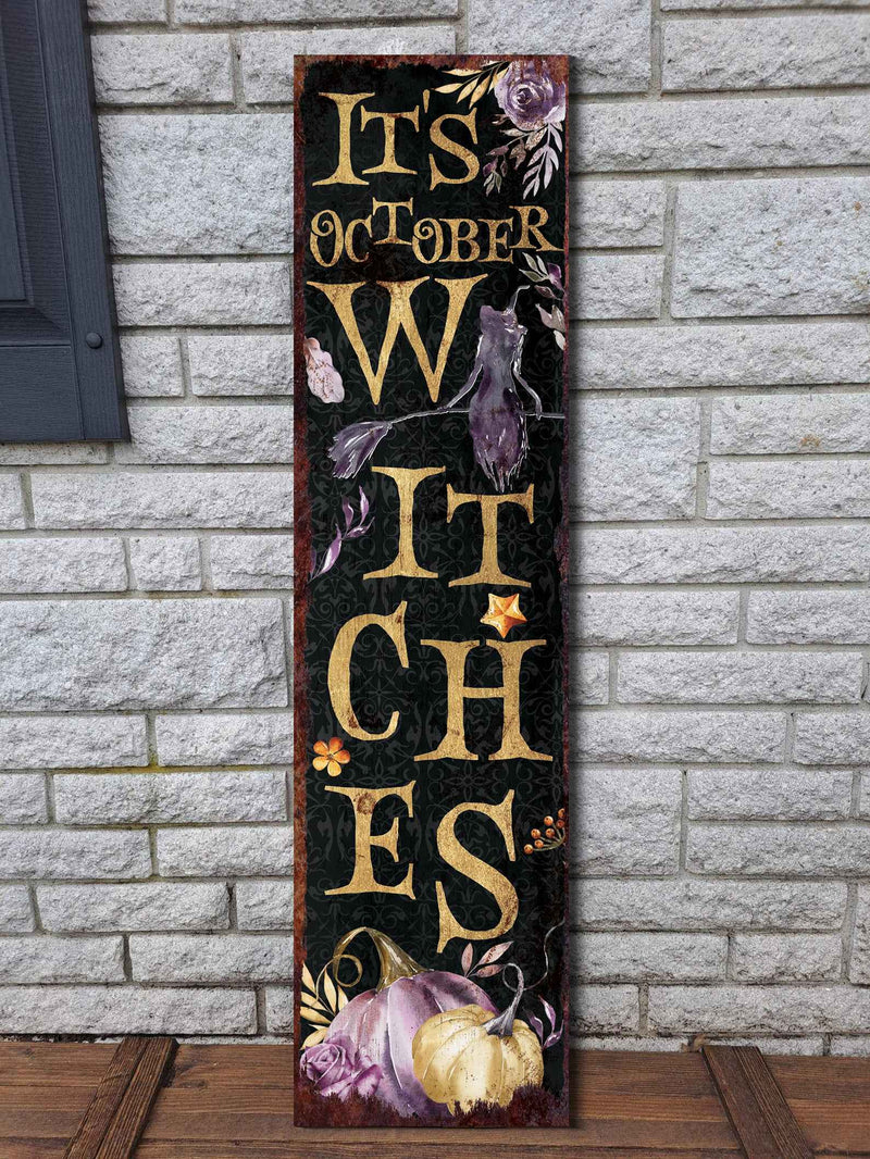 36" Black Gold And Purple Halloween Pumpkin Solid Wood Porch Sign