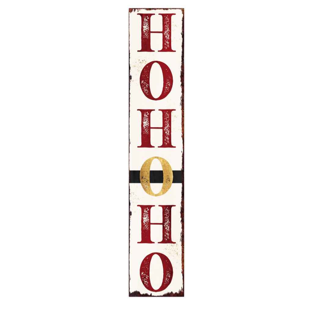 48" White Gold And Red Christmas Santa Solid Wood Porch Sign