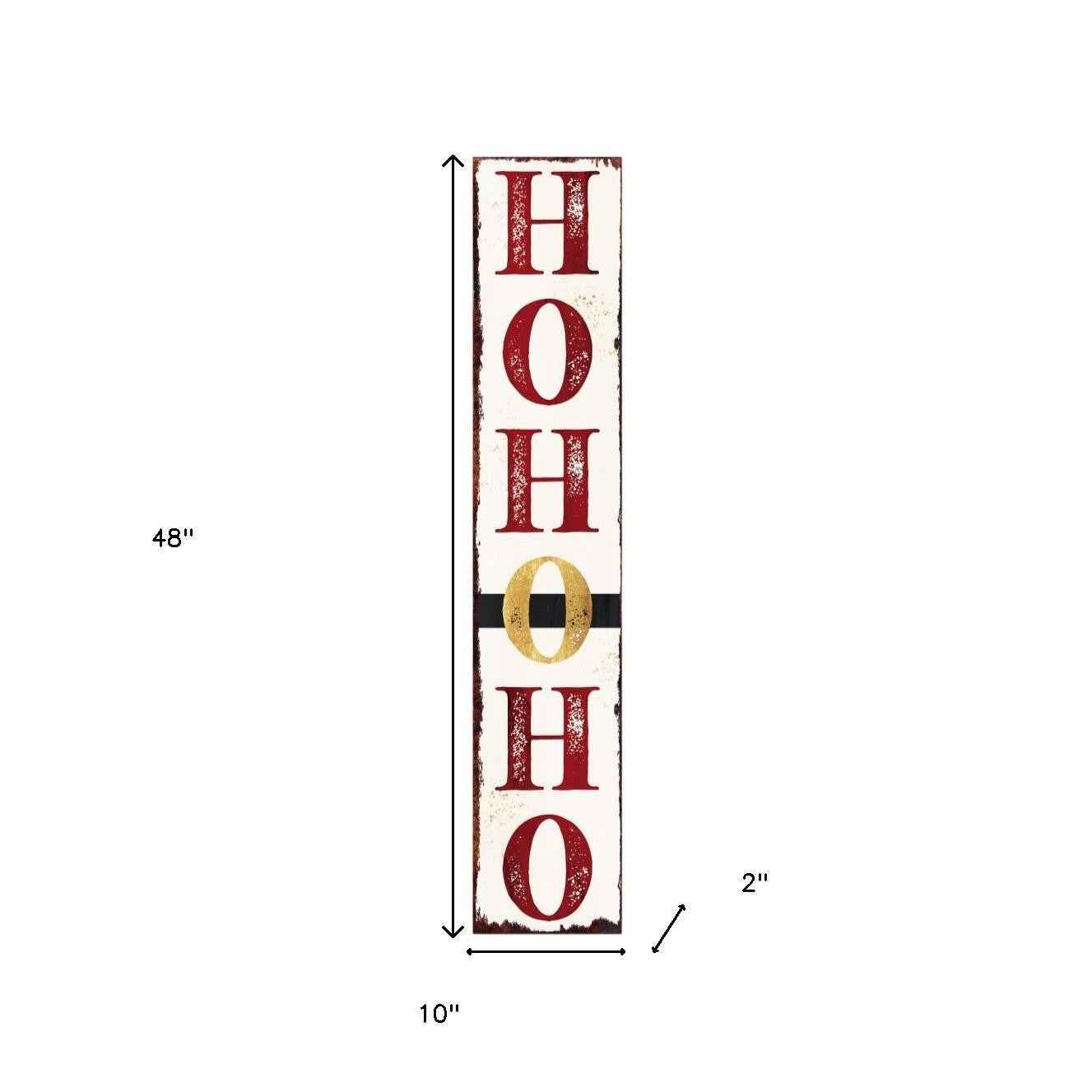 48" White Gold And Red Christmas Santa Solid Wood Porch Sign