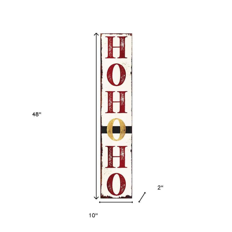 48" White Gold And Red Christmas Santa Solid Wood Porch Sign
