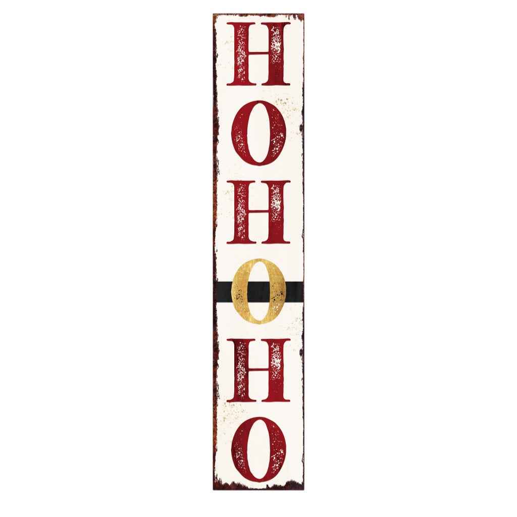 48" White Gold And Red Christmas Santa Solid Wood Porch Sign