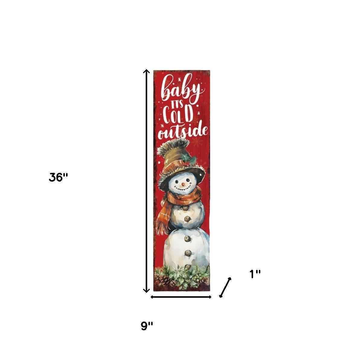 36" Red White And Green Christmas Snowman Solid Wood Porch Sign