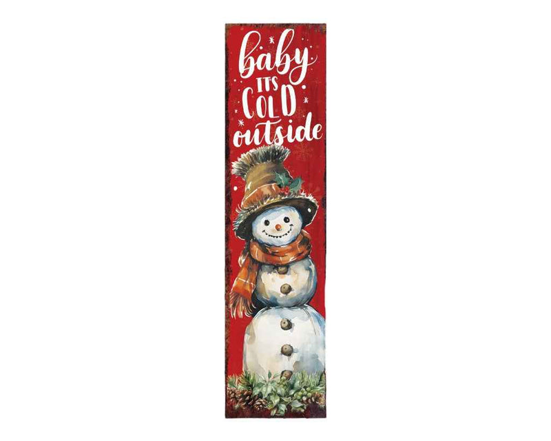 36" Red White And Green Christmas Snowman Solid Wood Porch Sign