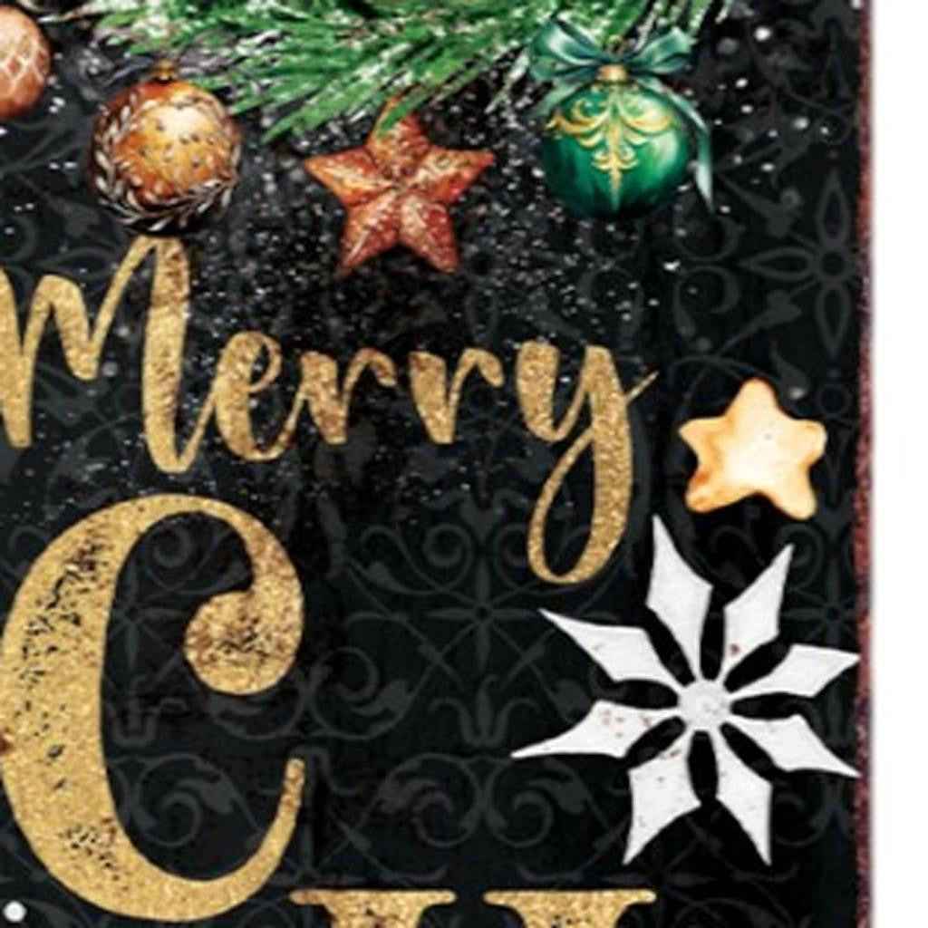 36" Black Gold Red And Green Christmas Snowflakes Solid Wood Porch Sign