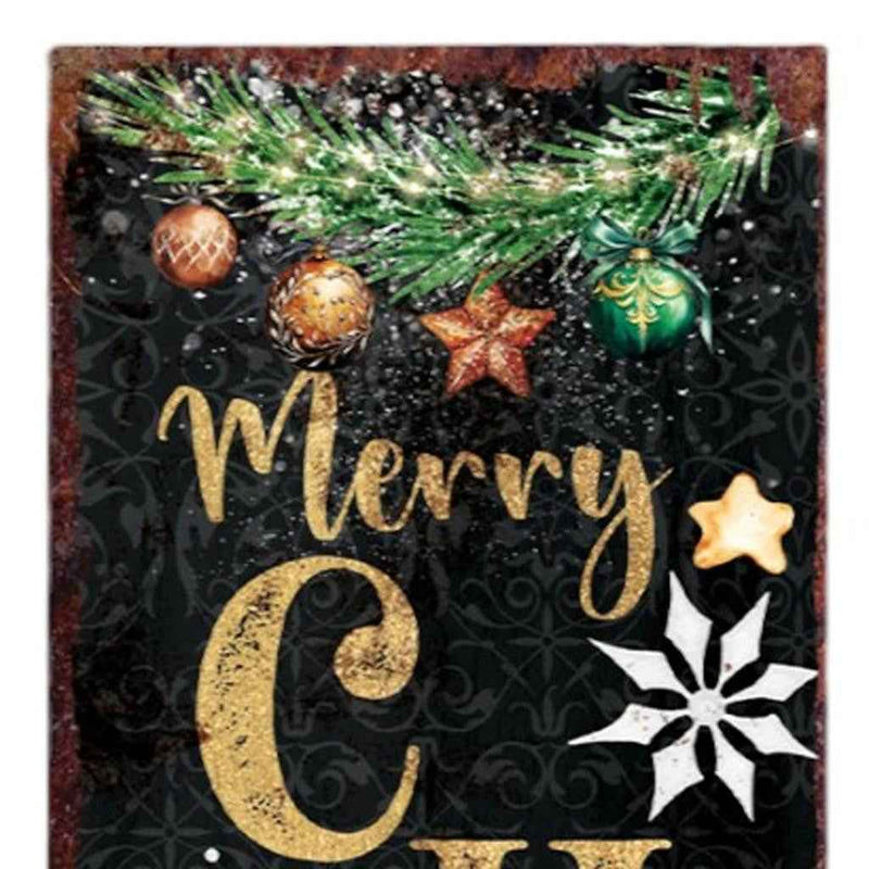 36" Black Gold Red And Green Christmas Snowflakes Solid Wood Porch Sign